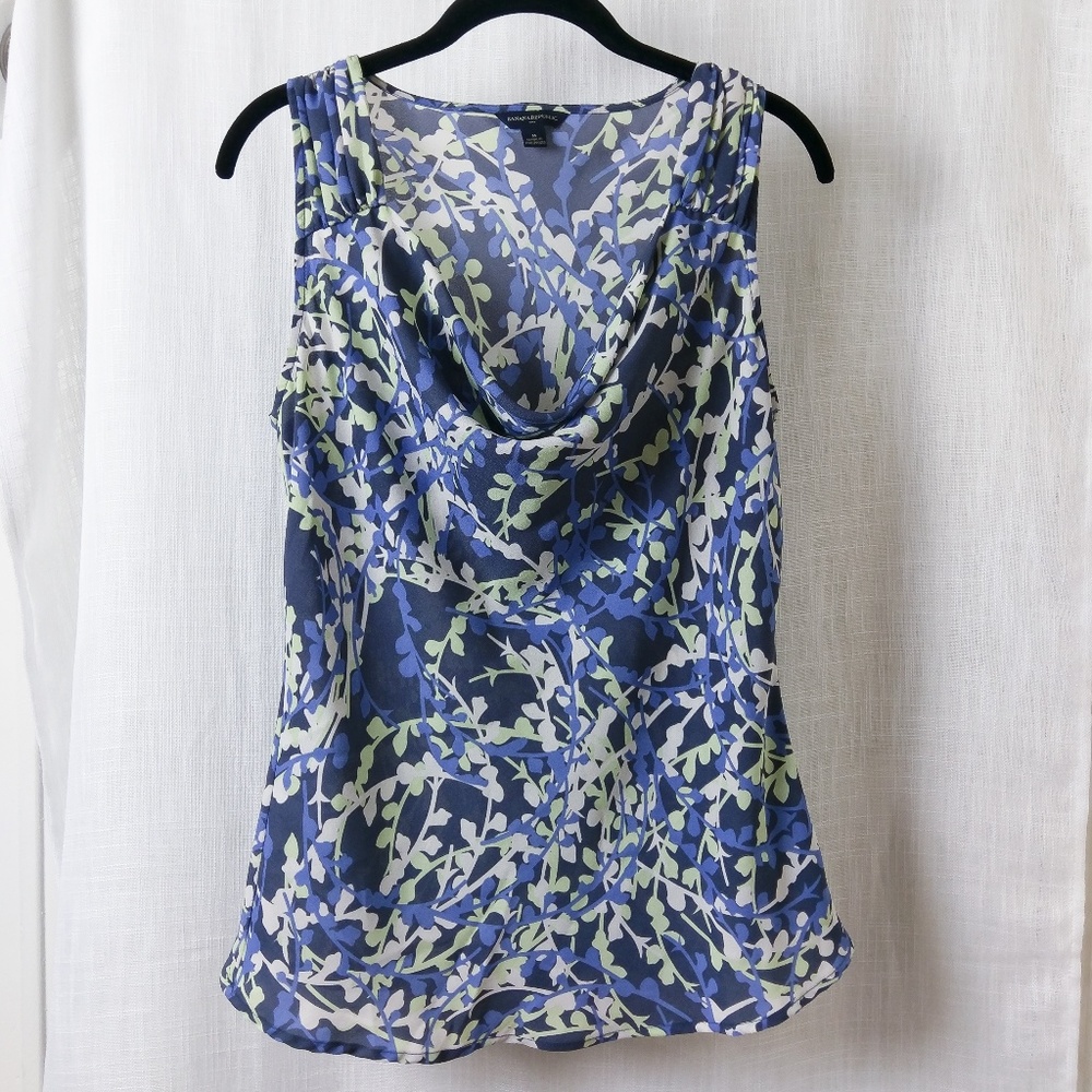 Banana Republic Blue Floral Cowl Sleeveless Blouse
